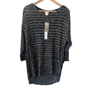 NWT Chico’s Black Gold Sparkle Stripe Lindsey Pullover Sweater Large Reg. $109